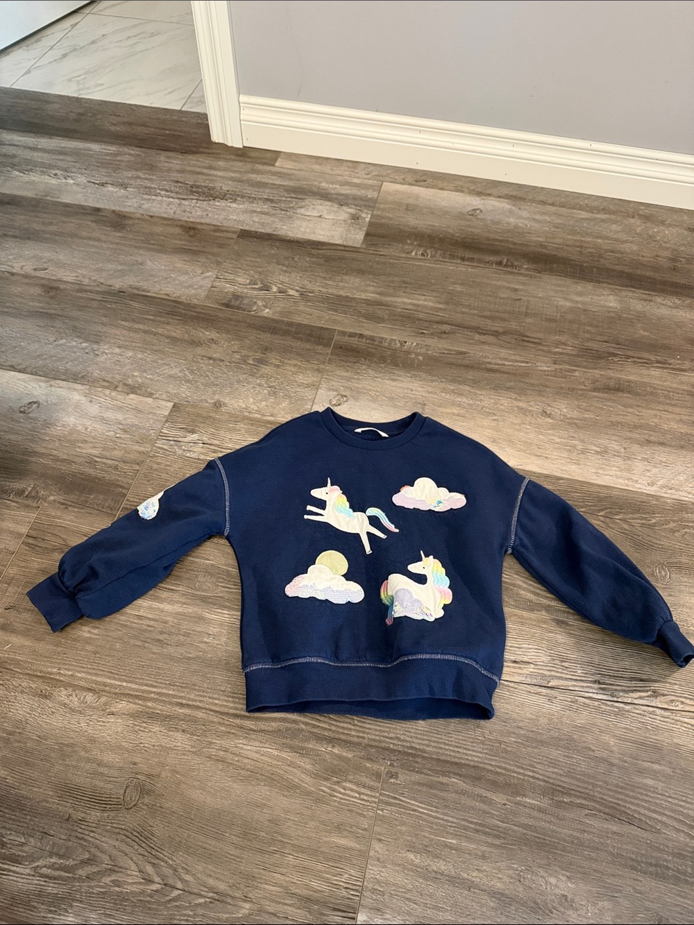 M&S Girls' Navy Unicorn Graphic Sweatshirt